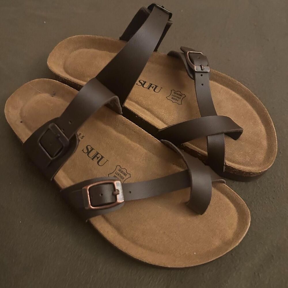 Women's Black and Brown Sandals